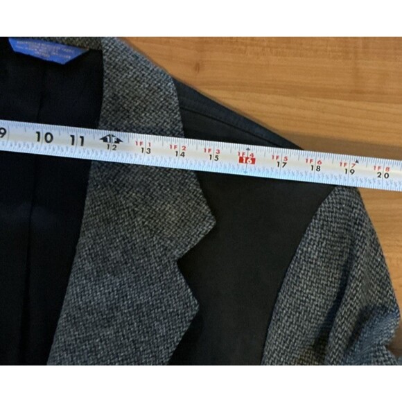 Pendleton Mens Blazer 44 Gray Tweed Wool – Black Suede Elbow Patches & Shoulder - Picture 7 of 14